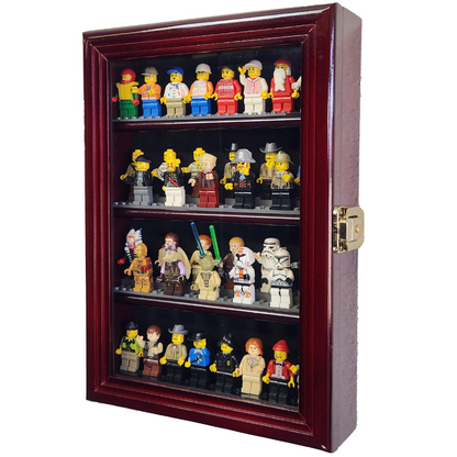 32 Mini Figures Display Case Cabinet UV Protection LEGO Figurine Cherry Wood