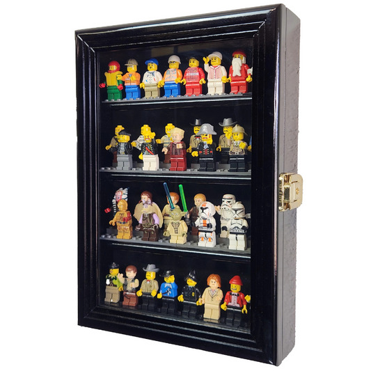 32 Mini Figures Display Case Cabinet UV Protection LEGO Figurine Black Wood