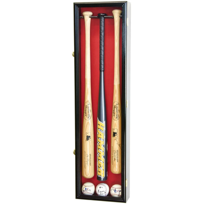 3 Baseball Bat Display Case Cabinet UV Protection Black Wood