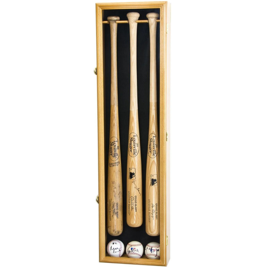 3 Baseball Bat Display Case Cabinet UV Protection Oak Wood