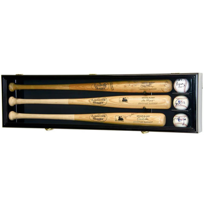 3 Baseball Bat Display Case Cabinet UV Protection Black Wood