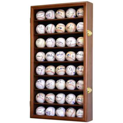 40 Baseball Ball Display Case Cabinet UV Protection MLB Walnut Wood
