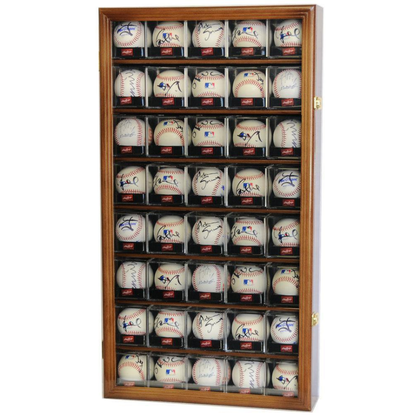 40 Baseball Acrylic Cubes Display Case MLB UV Protection Walnut Wood