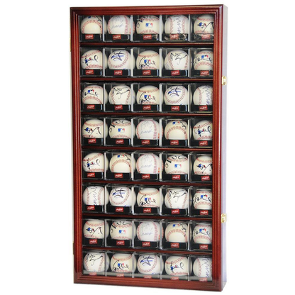 40 Baseball Acrylic Cubes Display Case MLB UV Protection Cherry Wood