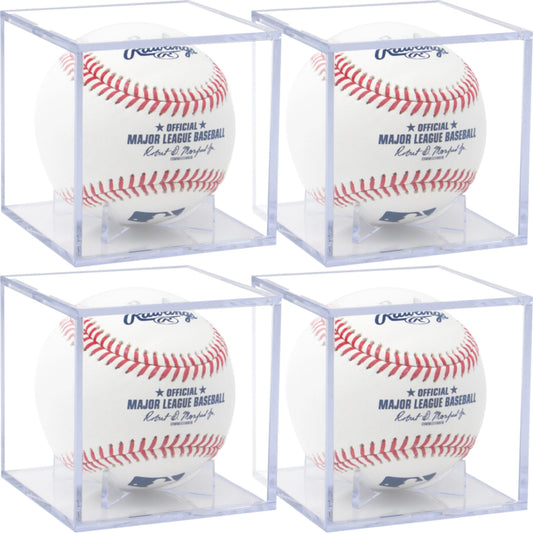 (4 Count) Display Zone Baseball Cube - Crystal Clear UV Protected Acrylic Display Case Box - Autographed Game Ball Holder (Fits Official Size MLB Ball) - Signed Baseball Memorabilia Storage