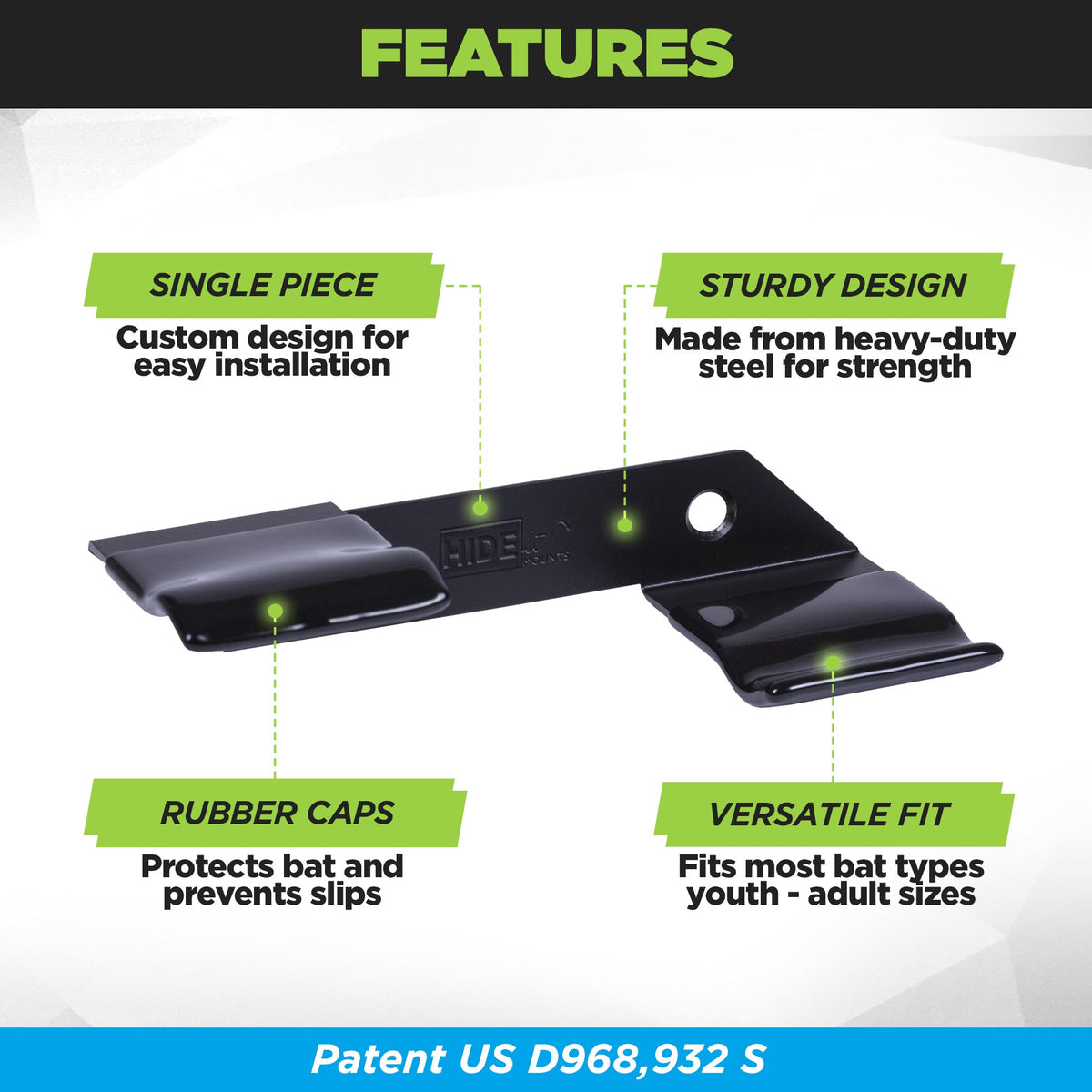 Steel Horizontal Full Size Baseball Bat Mount