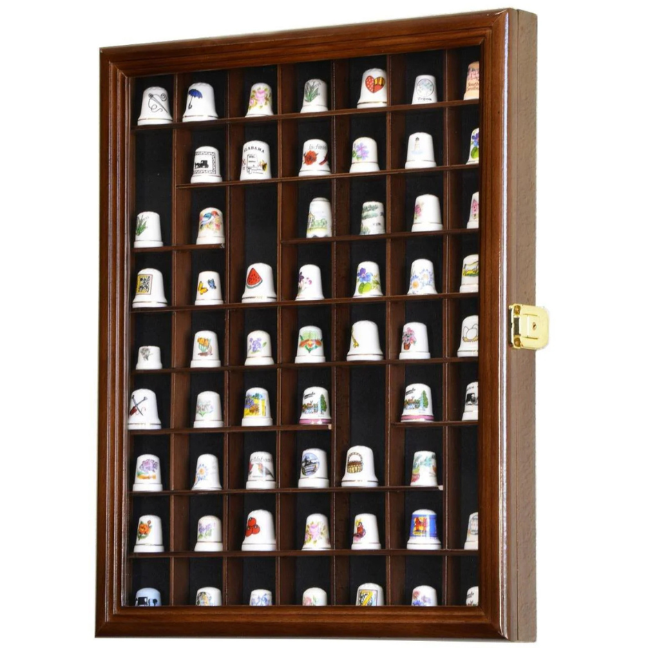 59 Opening Thimble / Small Miniature Display Case Cabinet UV Protection Walnut Wood