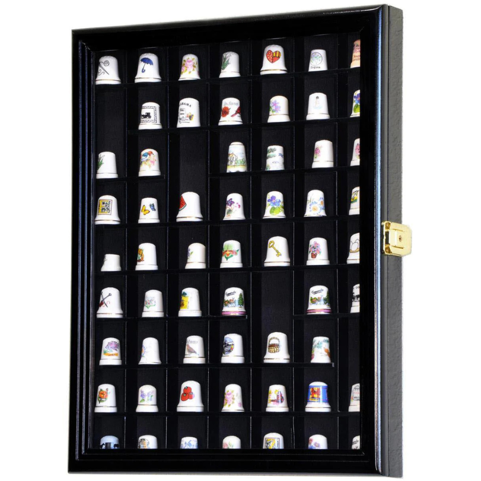 59 Opening Thimble / Small Miniature Display Case Cabinet UV Protection Black Wood