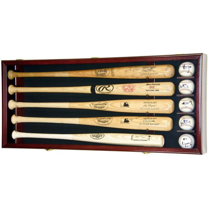 5 Baseball Bat Display Case Cabinet UV Protection Cherry Wood