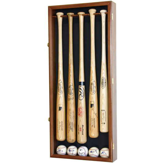 5 Baseball Bat Display Case Cabinet UV Protection Walnut Wood