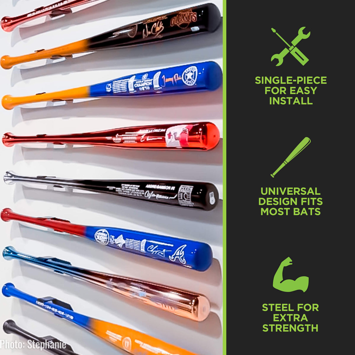 Steel Horizontal Full Size Baseball Bat Mount
