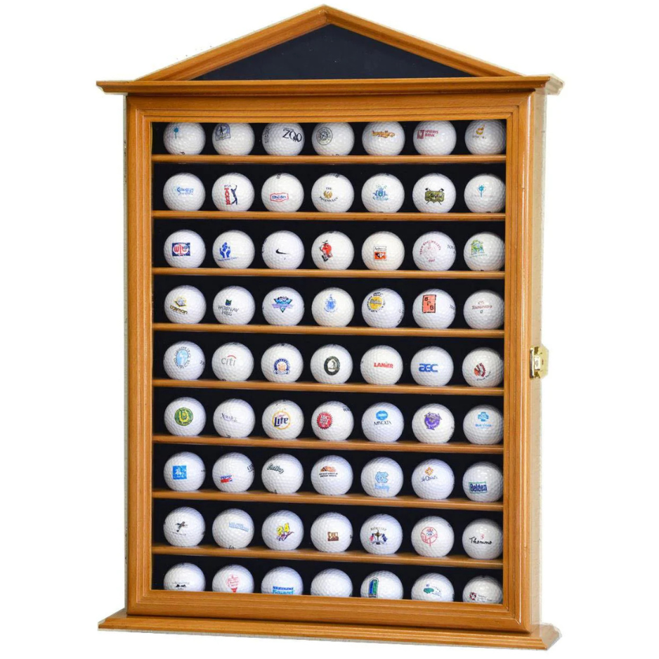 63 Golf Ball Designer Display Case Cabinet UV Protection Oak Wood