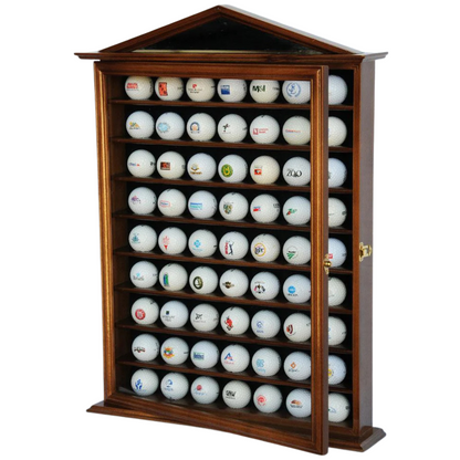 63 Golf Ball Designer Display Case Cabinet UV Protection Walnut Wood