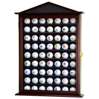63 Golf Ball Designer Display Case Cabinet UV Protection Cherry Wood