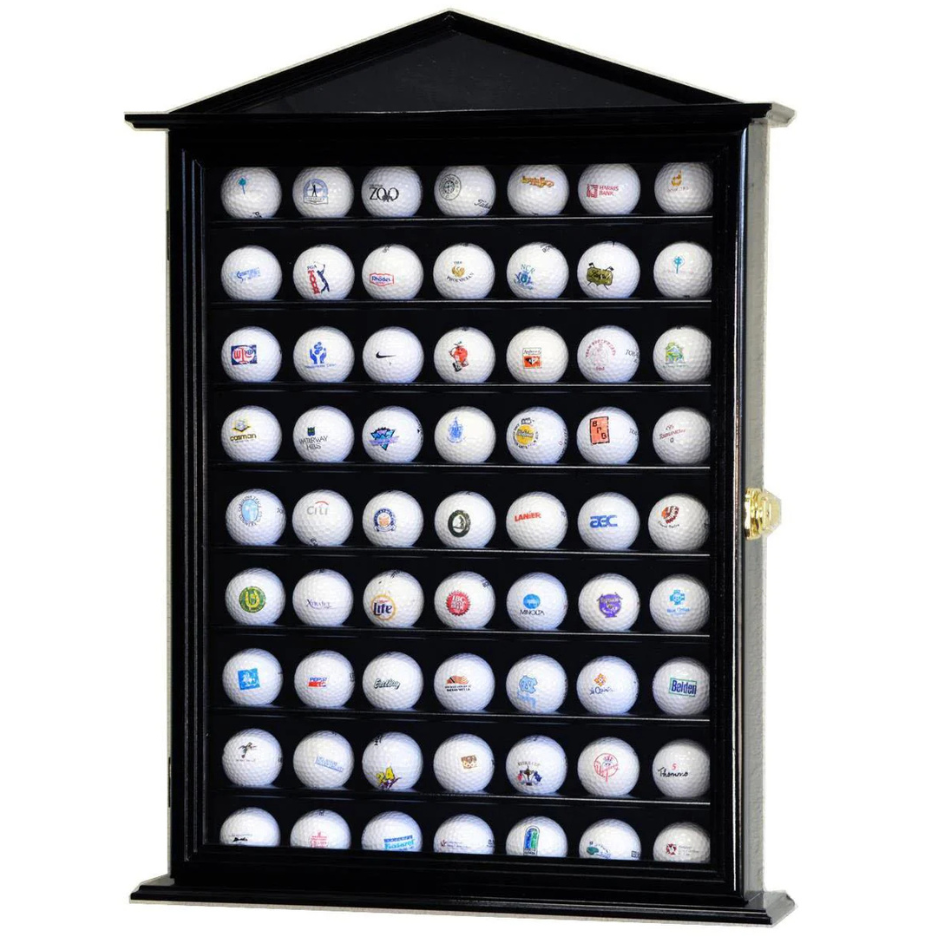 63 Golf Ball Designer Display Case Cabinet UV Protection Black Wood