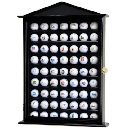 63 Golf Ball Designer Display Case Cabinet UV Protection Black Wood