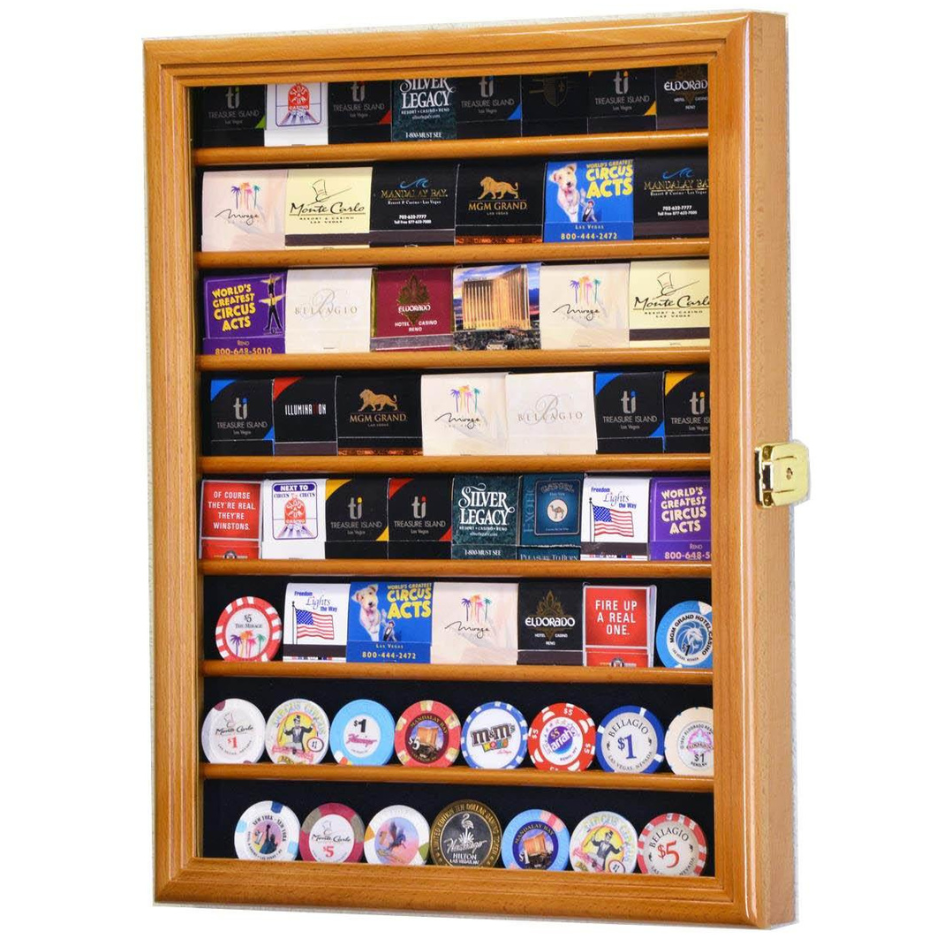 64 Matches Matchbook Display Case Cabinet UV Protection Oak Wood