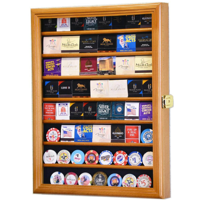 64 Matches Matchbook Display Case Cabinet UV Protection Oak Wood