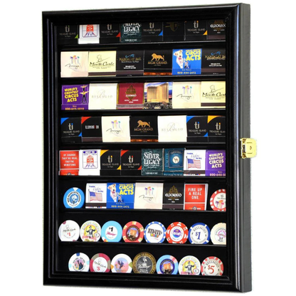 64 Matches Matchbook Display Case Cabinet UV Protection Black Wood