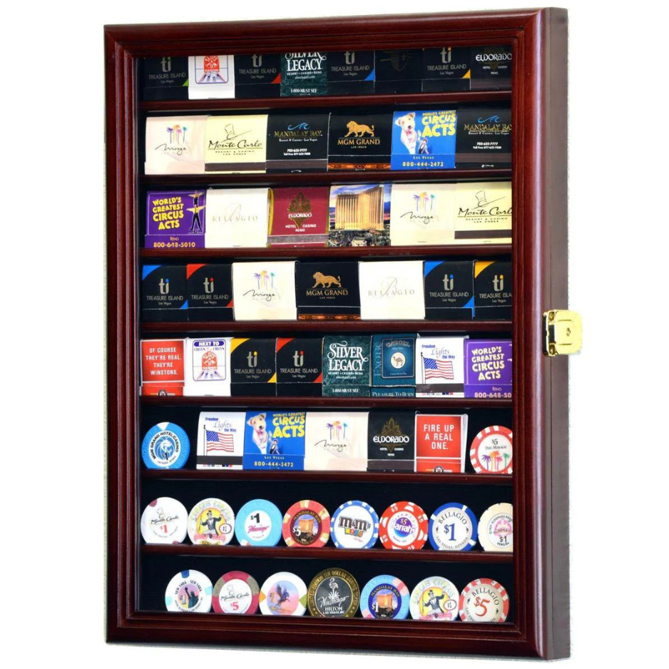 64 Matches Matchbook Display Case Cabinet UV Protection Cherry Wood