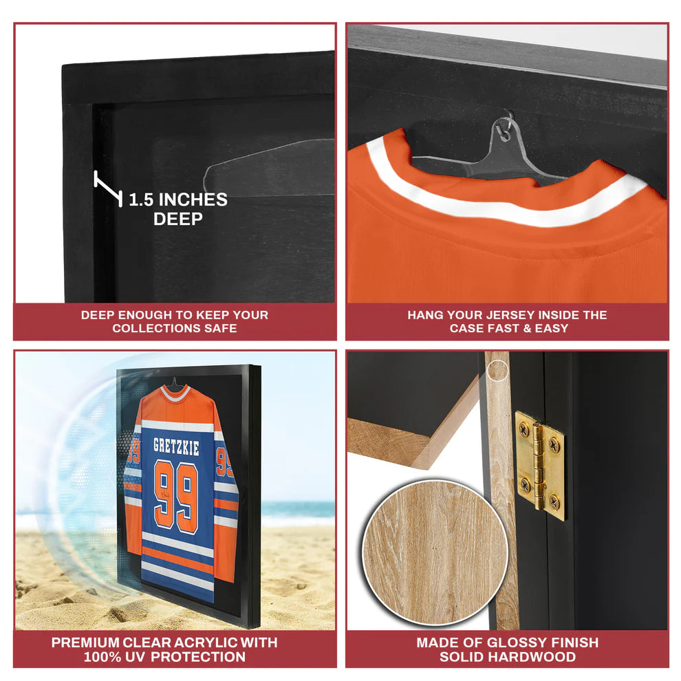 Jersey Display Case - Extra Large UV Protection Hockey Black Wood