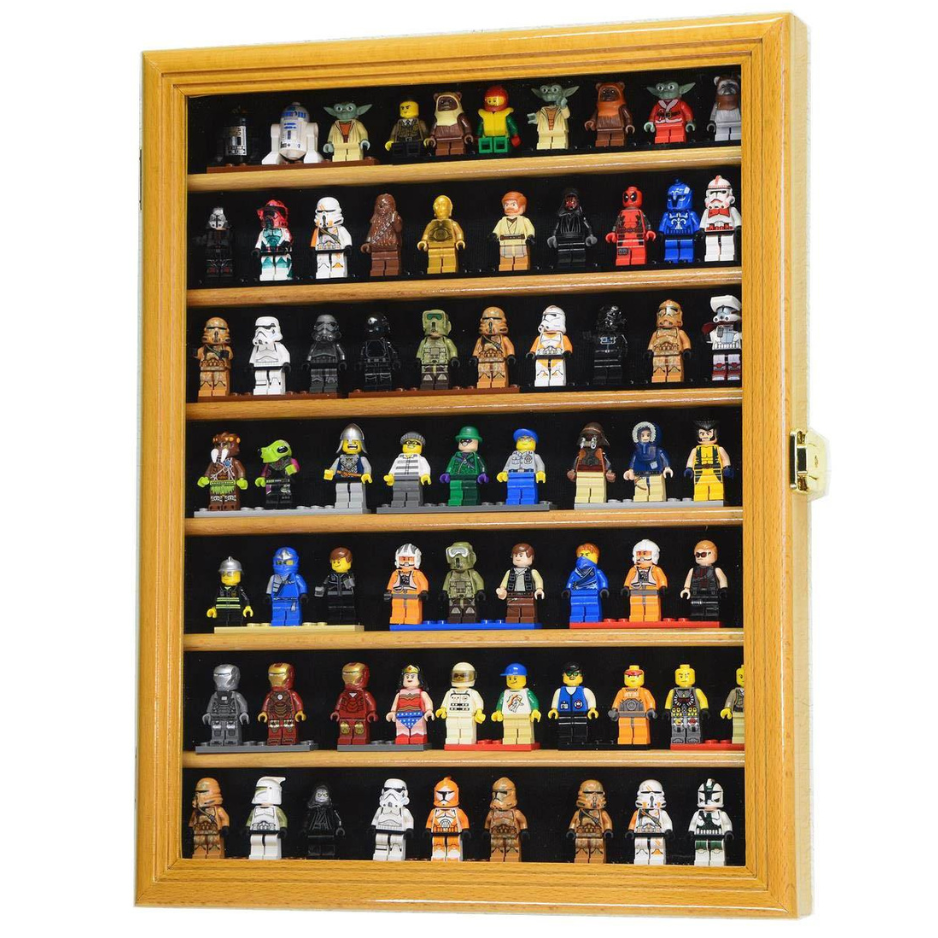 70 Mini Figures / Miniatures / Figurines Display Case Cabinet UV Protection Lego Oak Wood