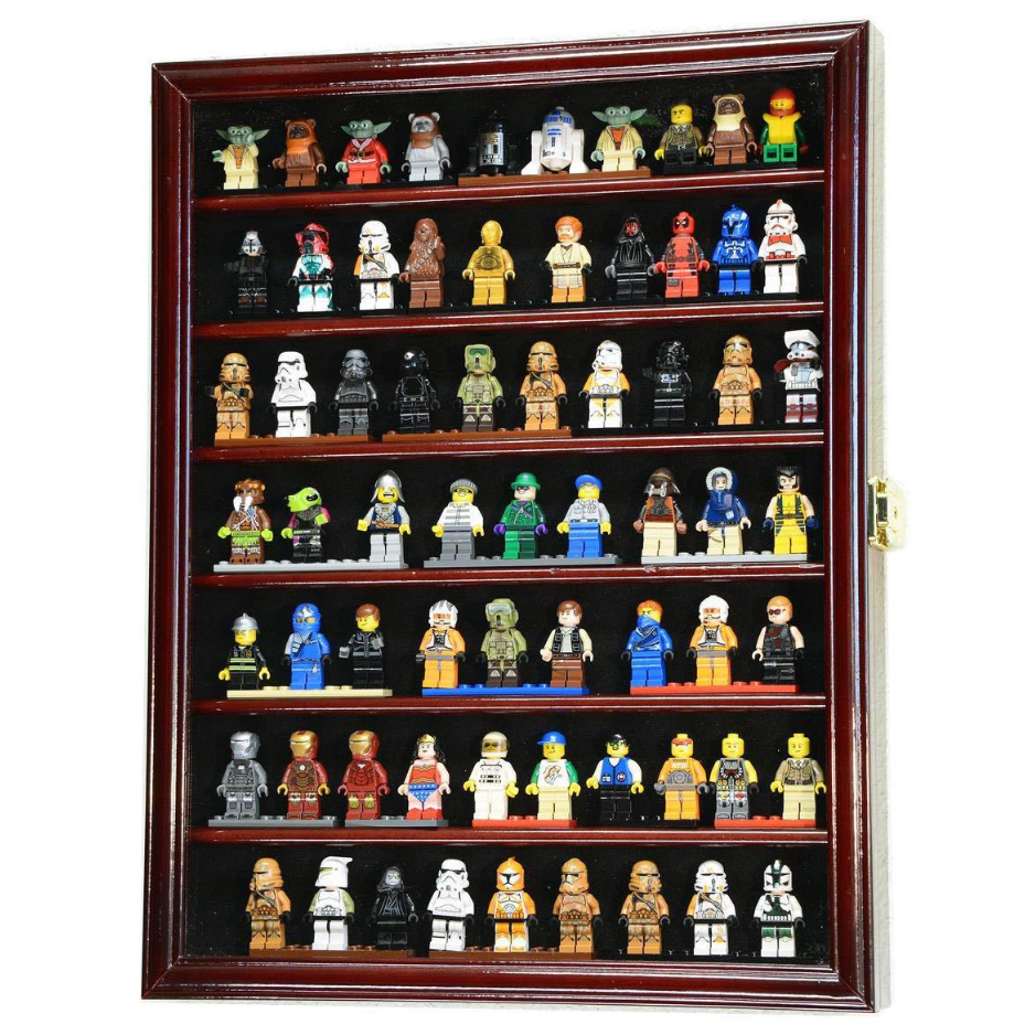 70 Mini Figures / Miniatures / Figurines Display Case Cabinet UV Protection Lego Cherry Wood