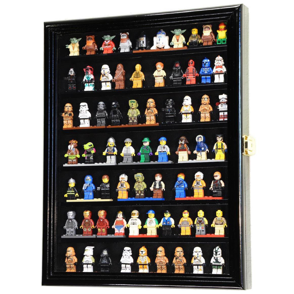 70 Mini Figures / Miniatures / Figurines Display Case Cabinet UV Protection Lego Black Wood