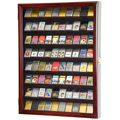 80 Lighter Display Case Cabinet UV Protection Cherry Wood