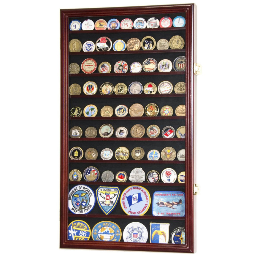 88 Military Challenge Coin Display Case Cabinet Oak UV Protection Cherry