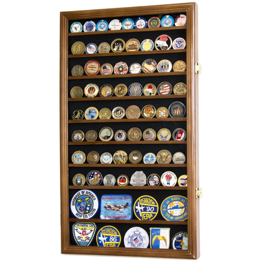 88 Military Challenge Coin Display Case Cabinet Oak UV Protection Walnut