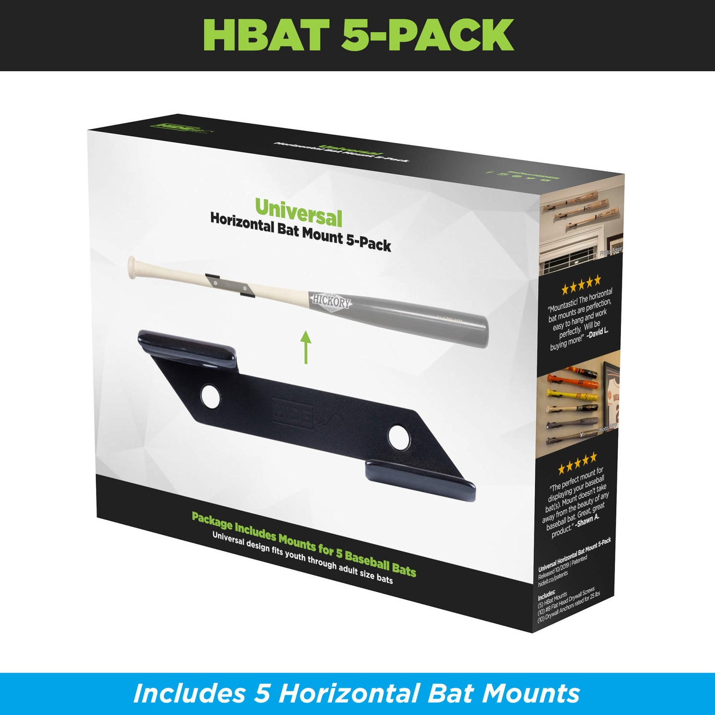Steel Horizontal Full Size Baseball Bat Mount