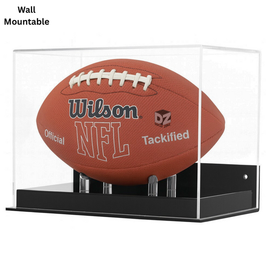 Full Size Football Display Case Horizontal Wall Mount UV Protection NFL NCAA