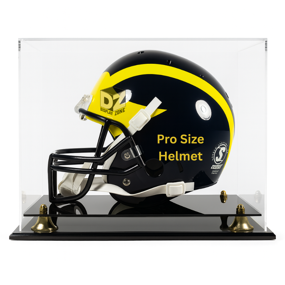 Full Size Football Helmet Display Case w/ Gold Riser UV Protection NFL