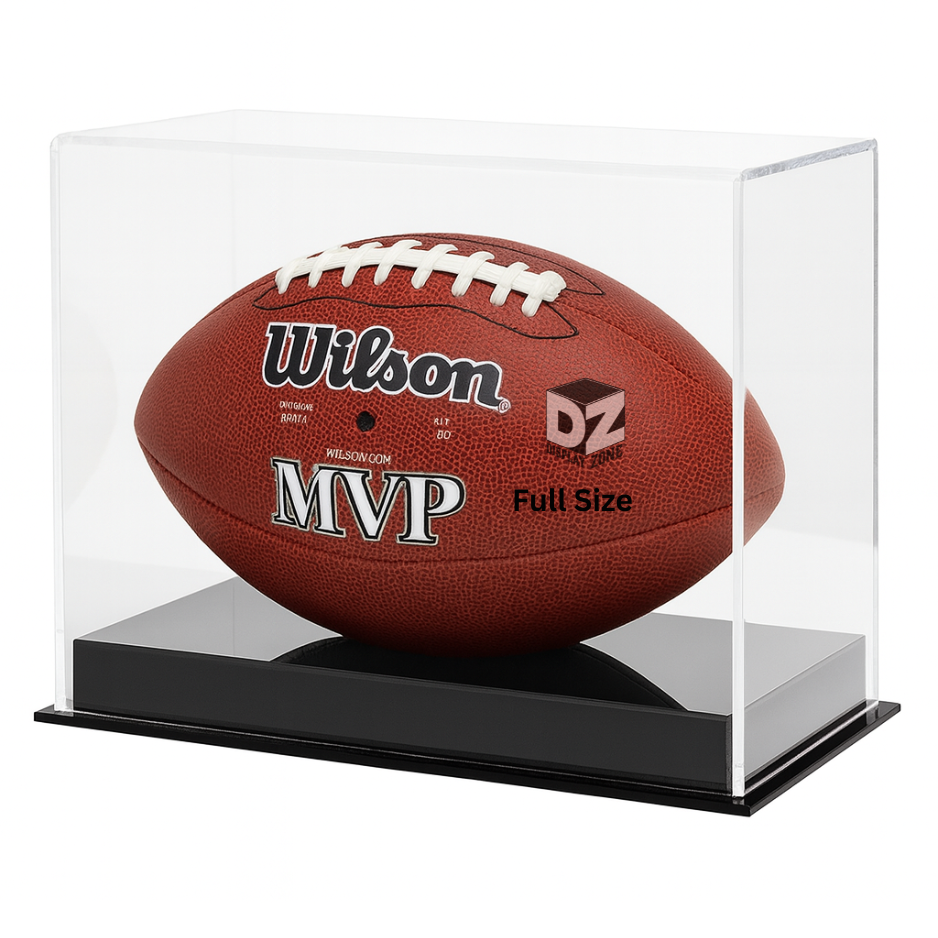 Full Size NFL Football Display Case UV Protection w/ Black Acrylic Base