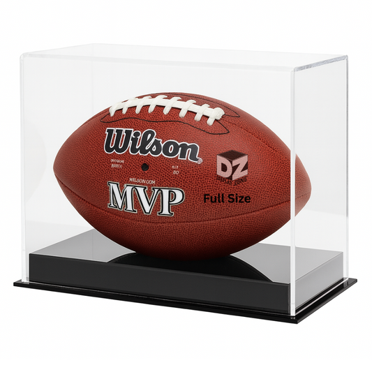 Full Size NFL Football Display Case UV Protection w/ Black Acrylic Base