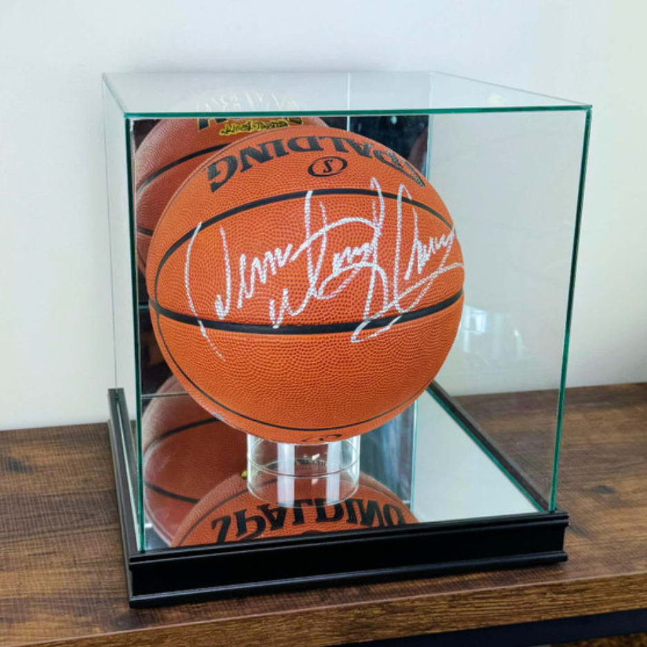 Real Glass Basketball Display Case UV Protection NBA Black Wood