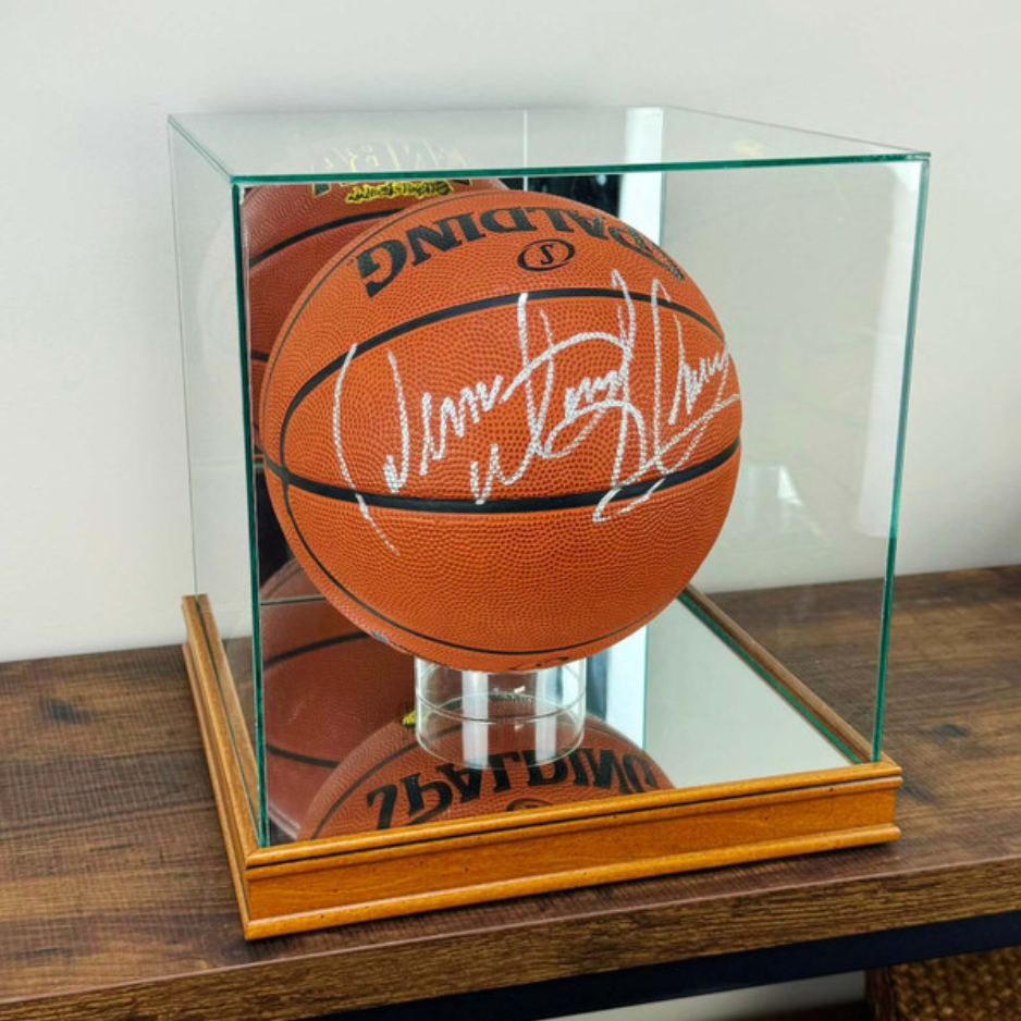 Real Glass Basketball Display Case UV Protection NBA Walnut Wood