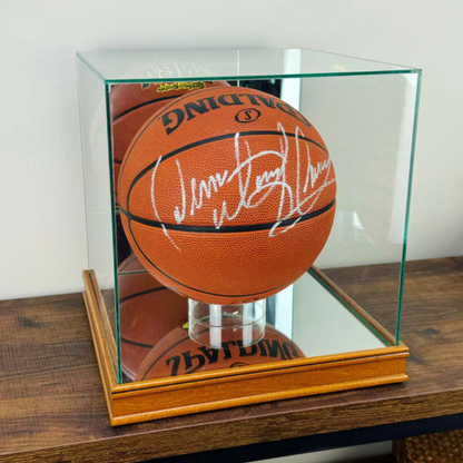 Real Glass Basketball Display Case UV Protection NBA Walnut Wood