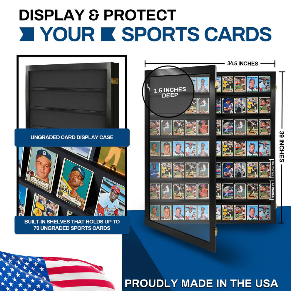 Sports Trading Card Wall Display Ungraded Case Display Cabinet Made in USA