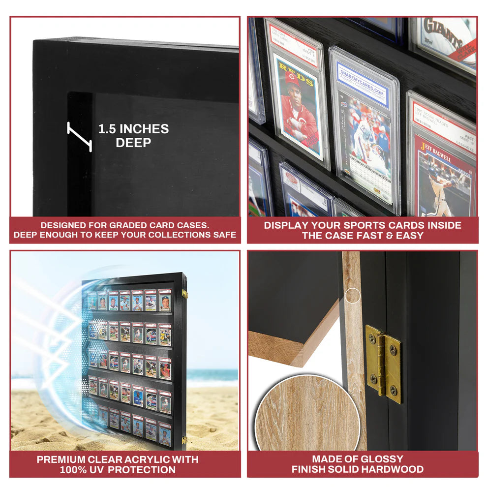 Sports Trading Card Wall Display PSA Graded Case Display Cabinet Made in USA