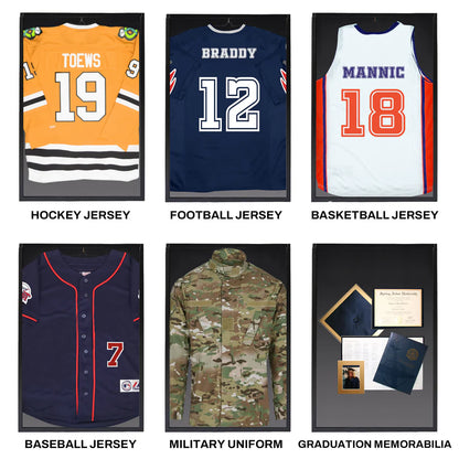 Black Football Hockey Basketball Baseball Jersey Frame Display Case - Shadow Box for Jersey Display - UV Protection