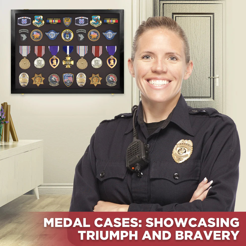 Medals, Pins, Awards, Ribbons, Insignia, & Patches Display Case - Medium UV Protection Black Wood