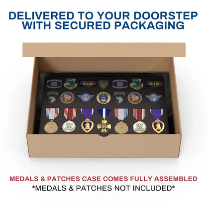Medals, Pins, Awards, Ribbons, Insignia, & Patches Display Case - Medium UV Protection Black Wood