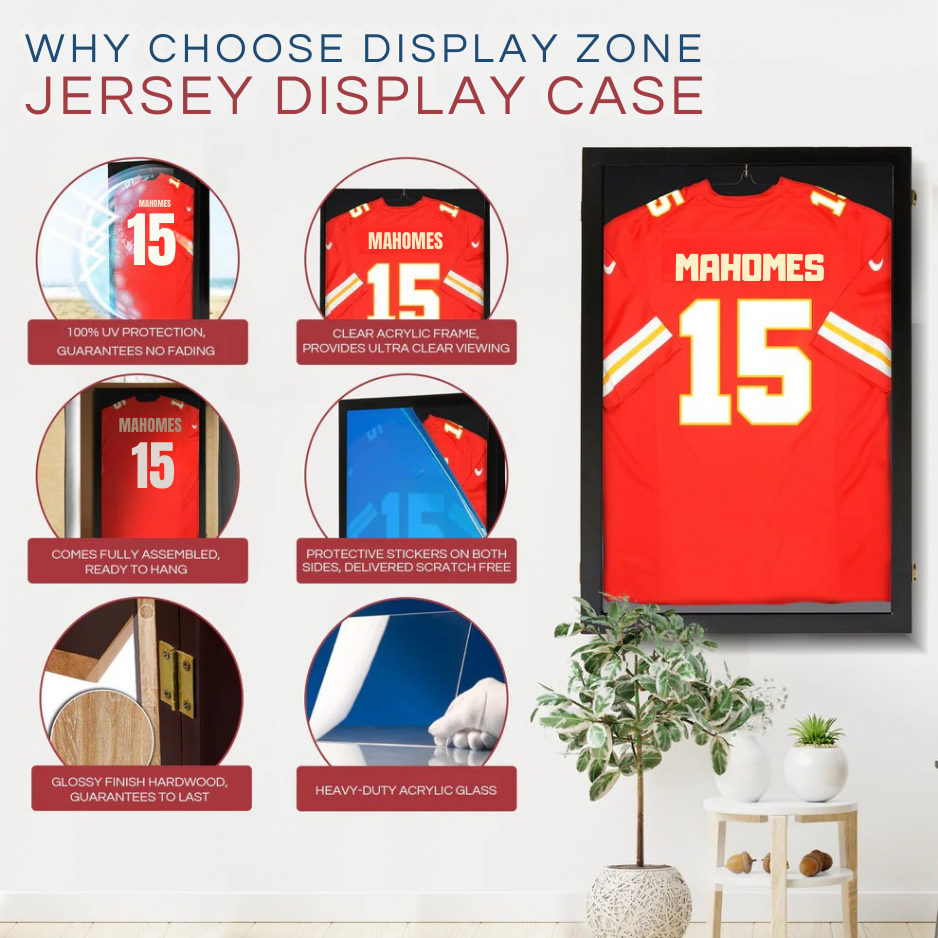 Jersey Display Case Cabinet Football Baseball Basketball Hockey Soccer - Large