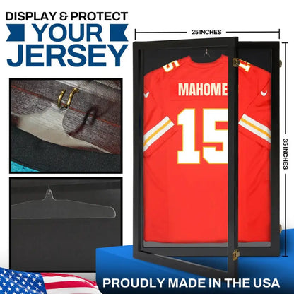 Large jersey display case dimensions for full-size football, basketball, baseball, hockey, and soccer jerseys