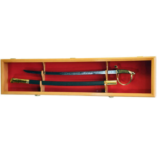 Large 1 Sword & Scabbard Display Case Cabinet (Deeper 5 1/4" Depth) UV Protection Oak Wood