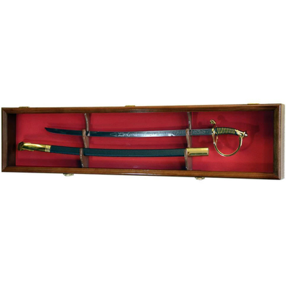 Large 1 Sword & Scabbard Display Case Cabinet (Deeper 5 1/4" Depth) UV Protection Walnut Wood