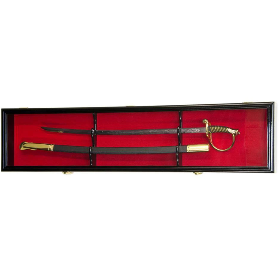 Large 1 Sword & Scabbard Display Case Cabinet (Deeper 5 1/4" Depth) UV Protection Black Wood