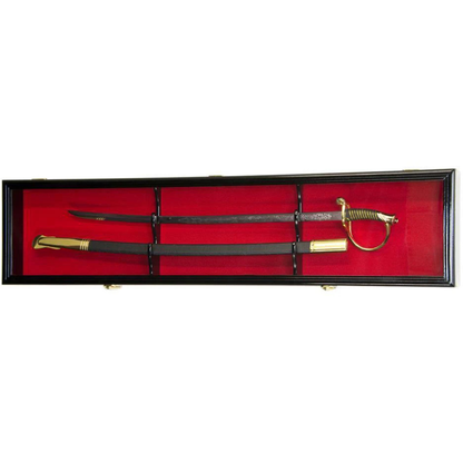 Large 1 Sword & Scabbard Display Case Cabinet (Deeper 5 1/4" Depth) UV Protection Black Wood